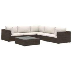 VidaXL 6-delige Loungeset Met Kussens Poly Rattan Bruin