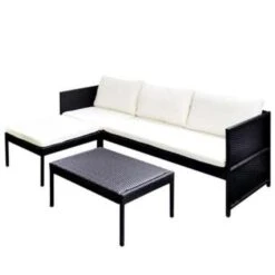 VidaXL 3-delige Loungeset Met Kussens Poly Rattan Zwart