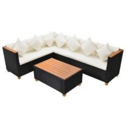 VidaXL 4-delige Loungeset Met Kussens Poly Rattan Zwart