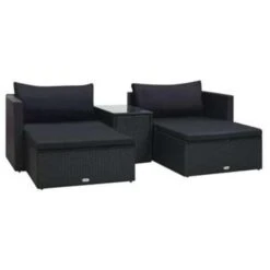 VidaXL 5-delige Loungeset Met Kussens Poly Rattan Zwart