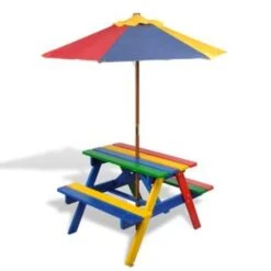 VidaXL Kinderpicknicktafel Met Banken En Parasol Hout Meerkleurig