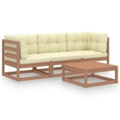 VidaXL 4-delige Loungeset Met Kussens Massief Grenenhout