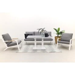 Hampton/Rockford stoel-bank Loungeset 4-delig – Wit/Teak -Madison Verkoopwinkel 1000073157 0103