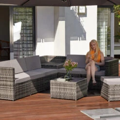 Tectake - Wicker Loungeset Verona Natuurkleur -Madison Verkoopwinkel 1000077851 0102