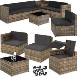 Tectake - Wicker Loungeset Verona Natuurkleur