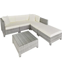 Tectake - Loungeset Incl. 2 Sets Kussenhoezen - Wicker - Lichtgrijs -Madison Verkoopwinkel 1000077860 0102
