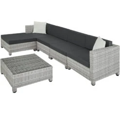 Tectake - Loungeset Incl. 2 Sets Kussenhoezen - Wicker - Lichtgrijs -Madison Verkoopwinkel 1000077860 0103