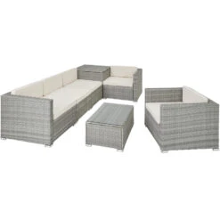 Tectake- Loungeset Pisa Met Opbergbox Kussens - Wicker - Lichtgrijs -Madison Verkoopwinkel 1000077880 0102