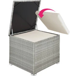 Tectake- Loungeset Pisa Met Opbergbox Kussens - Wicker - Lichtgrijs -Madison Verkoopwinkel 1000077880 0103