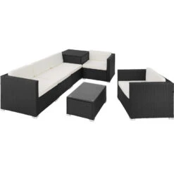 Tectake - Loungeset Pisa Met Opbergbox Kussens - Wicker - Zwart -Madison Verkoopwinkel 1000077882 0102