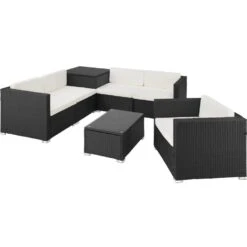 Tectake - Loungeset Pisa Met Opbergbox Kussens - Wicker - Zwart