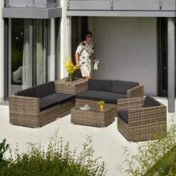 Tectake - Loungeset Pisa Met Opbergbox Kussens - Wicker - Naturel -Madison Verkoopwinkel 1000077886 0101