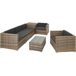 Tectake - Loungeset Pisa Met Opbergbox Kussens - Wicker - Naturel -Madison Verkoopwinkel 1000077886 0102