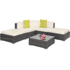 Tectake - Loungeset Parijs - Wicker - Grijs