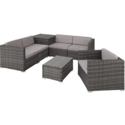 Tectake - Loungeset Pisa Met Opbergbox Kussens - Wicker - Grijs