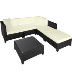 Tectake - Loungeset Met Tafel - Incl. 2 Overtreksets - Zwart -Madison Verkoopwinkel 1000077903 0102