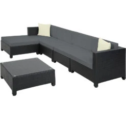 Tectake - Loungeset Met Tafel - Incl. 2 Overtreksets - Zwart -Madison Verkoopwinkel 1000077903 0103