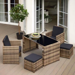 Tectake - Wicker Zitgroep Tafel+stoelen+hockers Palermo - Grijs -Madison Verkoopwinkel 1000077922 0101