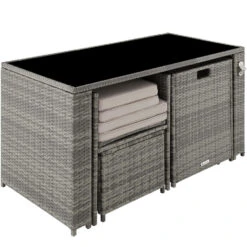 Tectake - Wicker Zitgroep Tafel+stoelen+hockers Palermo - Grijs -Madison Verkoopwinkel 1000077922 0102
