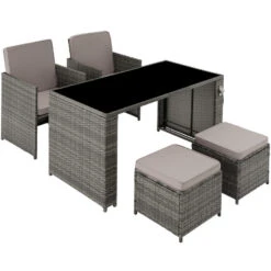 Tectake - Wicker Zitgroep Tafel+stoelen+hockers Palermo - Grijs -Madison Verkoopwinkel 1000077922 0103
