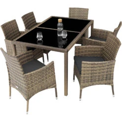 Tectake - Luxe Wicker Zitgroep Porto 6 + 1 - Natuurkleur -Madison Verkoopwinkel 1000077953 0102