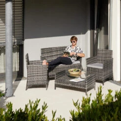 Tectake - Wicker Tuinset Madeira Grijs -Madison Verkoopwinkel 1000077954 0101