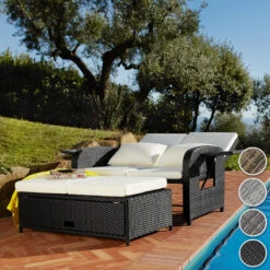 Tectake - Wicker Loungebank Kreta Zwart / Grijs - Incl. Beschermhoes -Madison Verkoopwinkel 1000077964 0102