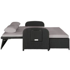 Tectake - Wicker Loungebank Kreta Zwart / Grijs - Incl. Beschermhoes -Madison Verkoopwinkel 1000077964 0103