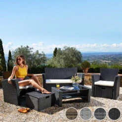 Tectake - Wicker Zitgroep Modena - Zwart / Grijs - Incl. Beschermhoes -Madison Verkoopwinkel 1000077988 0101