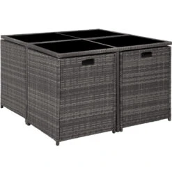 Tectake - Zitgroep Bilbao - Wicker - Incl. Beschermhoes - Grijs -Madison Verkoopwinkel 1000077990 0101