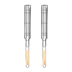 Krumble Grillmand Langwerpig BBQ RVS En Hout - Zwart - Set Van 2 -Madison Verkoopwinkel 1000081344 0102