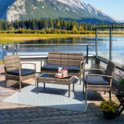 Tectake - Wicker Zitgroep Loungeset Sparta 3+1 - Zwart -Madison Verkoopwinkel 1000087413 0101