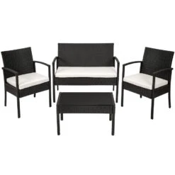 Tectake - Wicker Zitgroep Loungeset Sparta 3+1 - Zwart -Madison Verkoopwinkel 1000087413 0103