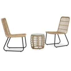 VidaXL 3-delige Bistroset Poly Rattan Eikenkleurig 41.5x41.5 Cm