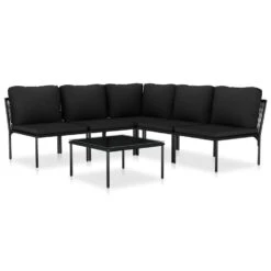 VidaXL 6-delige Loungeset Met Kussens PVC Zwart