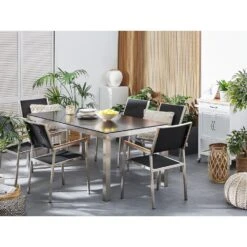 Beliani Tuintafelset GROSSETO - Zwart Veiligheidsglas, Rvs -Madison Verkoopwinkel 1a4533fa2e3c4ac28dd76fd4e27db859