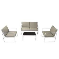 VidaXL 4-delige Loungeset Met Kussens Staal Wit -Madison Verkoopwinkel e89fbb5b39354bb0b1a8b68dbc98c5f9